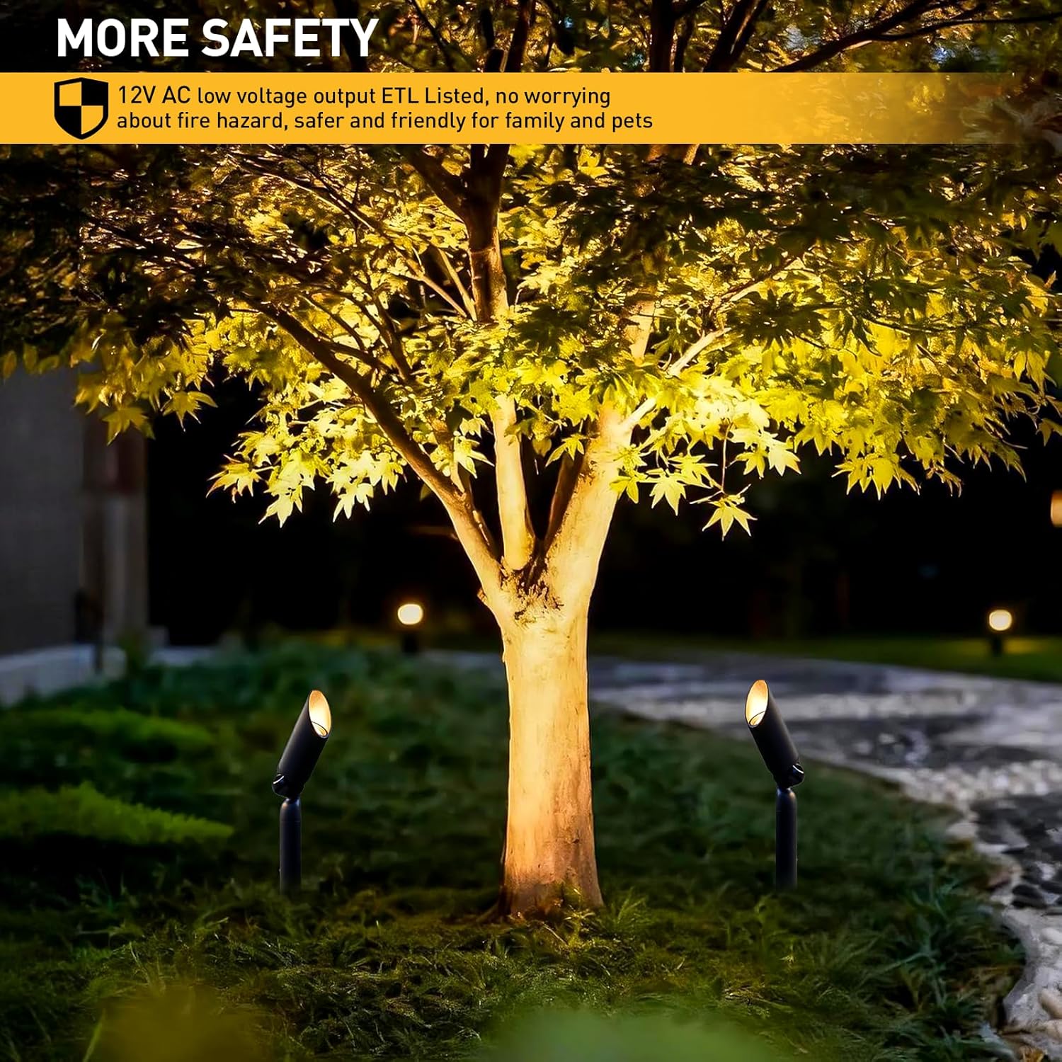 GOLDEN STAR Low Voltage Landscape Light 3W 100Lumen 12V Outdoor Spotlights LED Landscape Lighting 3000K Warm White Flood Lights 6Pack with Metal Stake & Connector for Walls Trees Yard Garden Tree