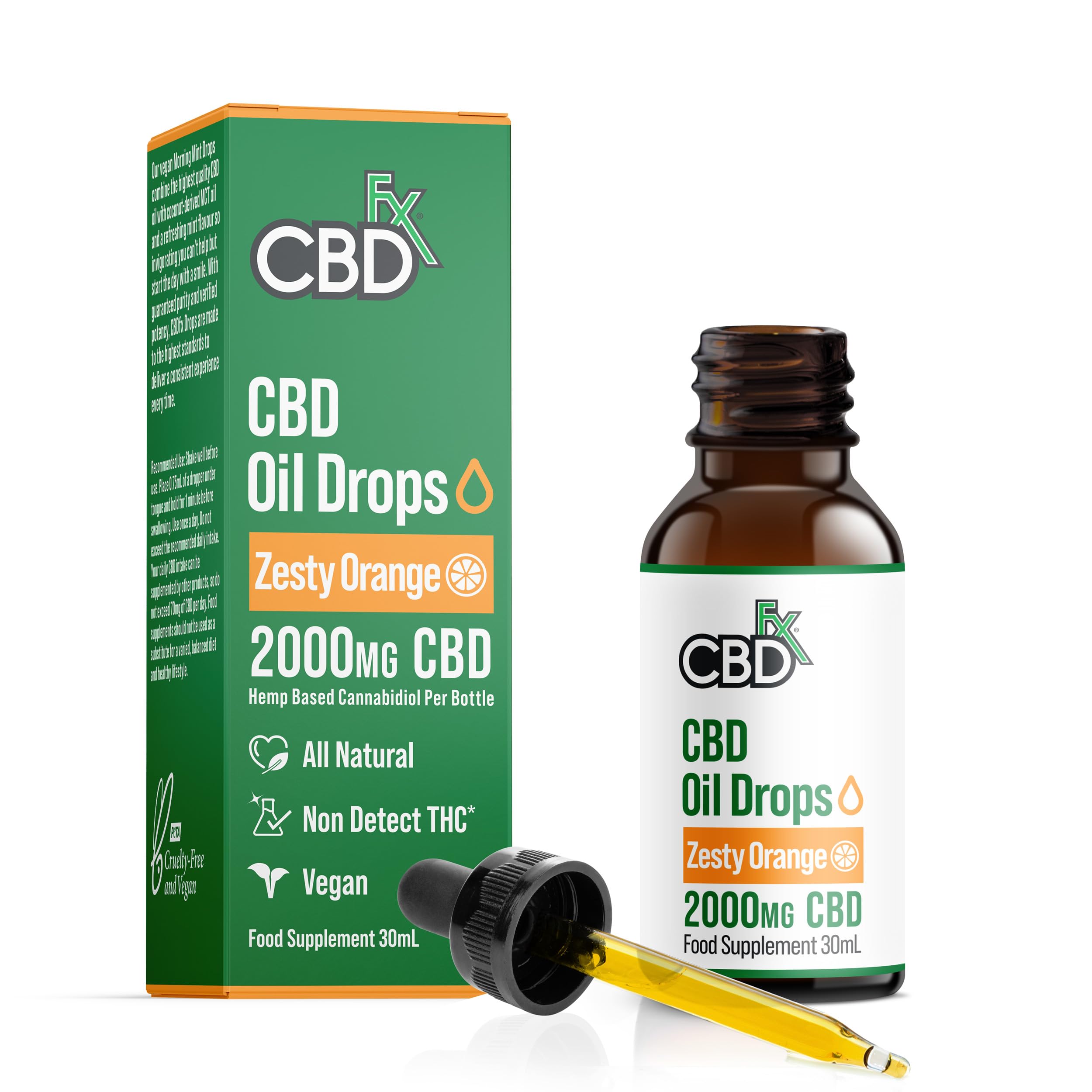 CBDfx 2000mg CBD Oil, High Strength CBD Oil for Stress, Anxiety & Sleep Support, Zesty Orange Flavoured CBD Drops, Blended with MCT Oil, No THC, 30ml