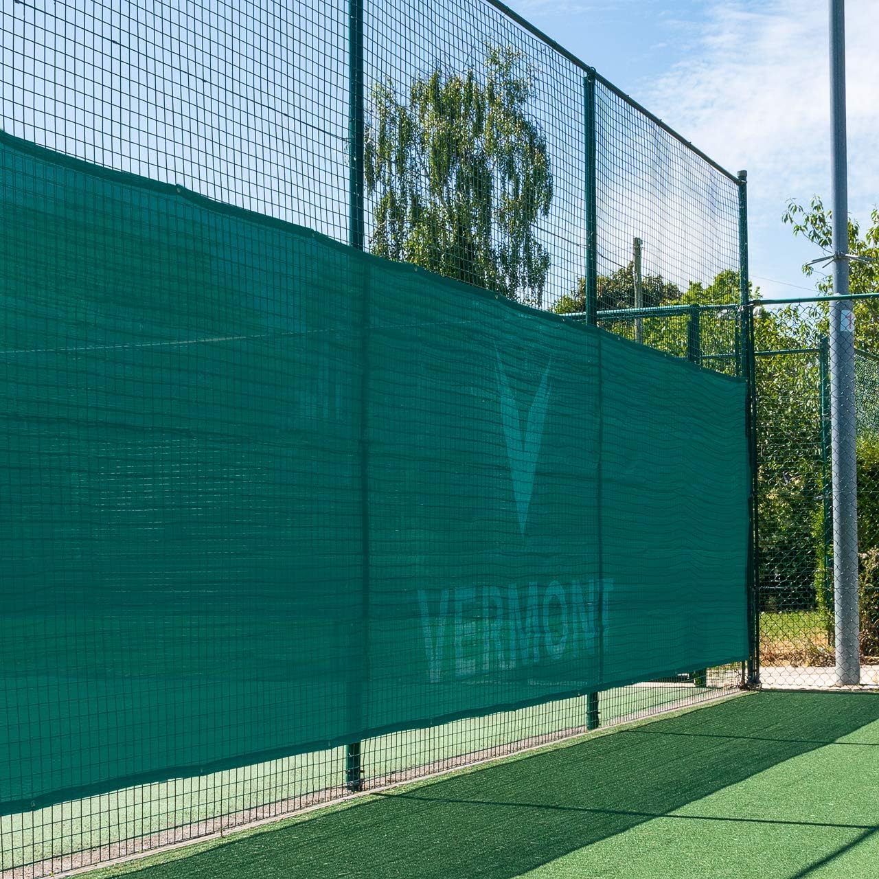 Vermont Tennis Court Privacy Screen – 90% Shade | 6’ x 60 or 6’ x 40’ Tennis Court Wind Screen Shade Cover – Green, Navy or Black [Optional Logo]