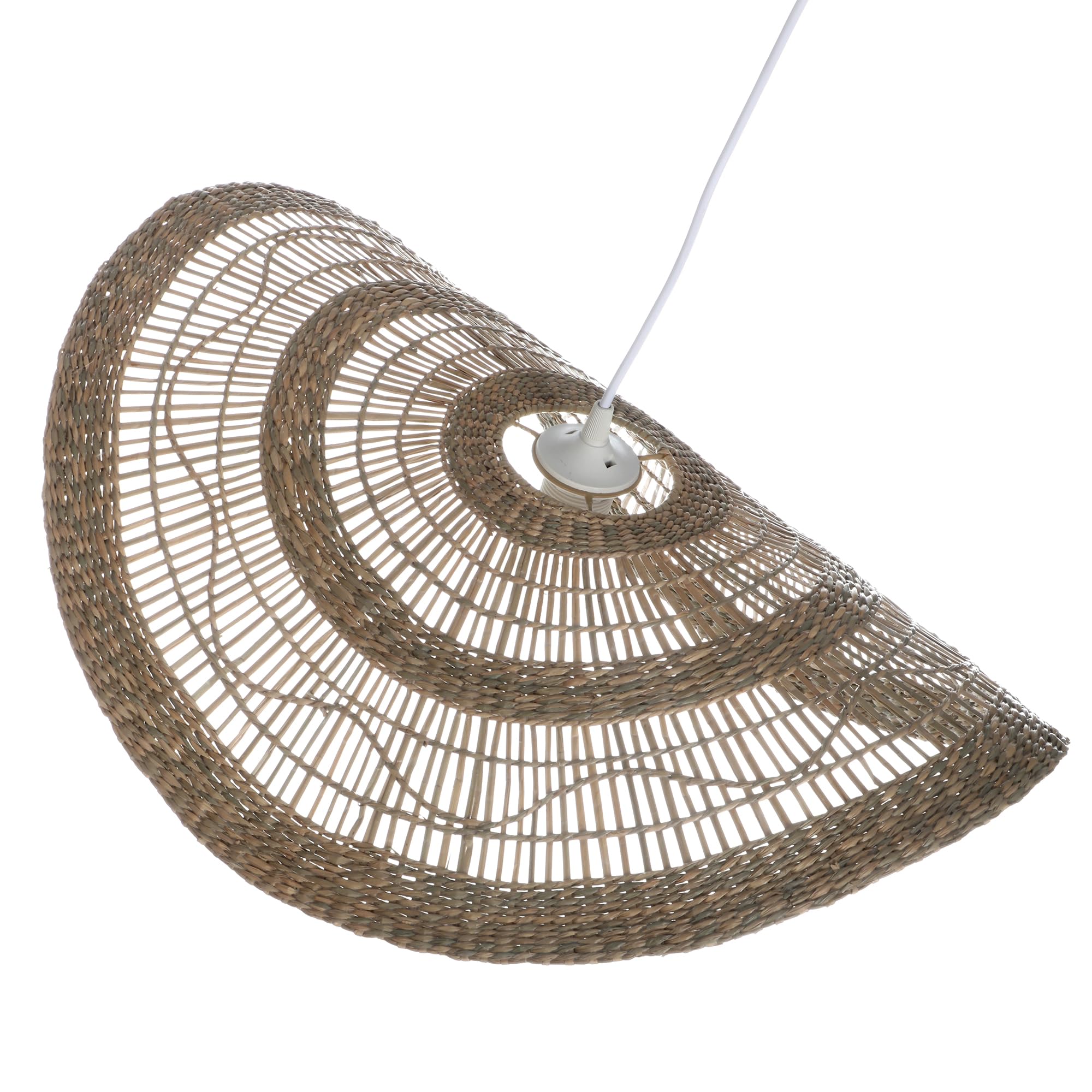 LUSSIOL - Luminaire Costa, lustre bohème, naturel - lampe suspendue en rotin tressé naturel - cable plastique blanc, douille E27 - possibilité ampoule LED - 60W maxi, Diam. 60 x H. 10 cm
