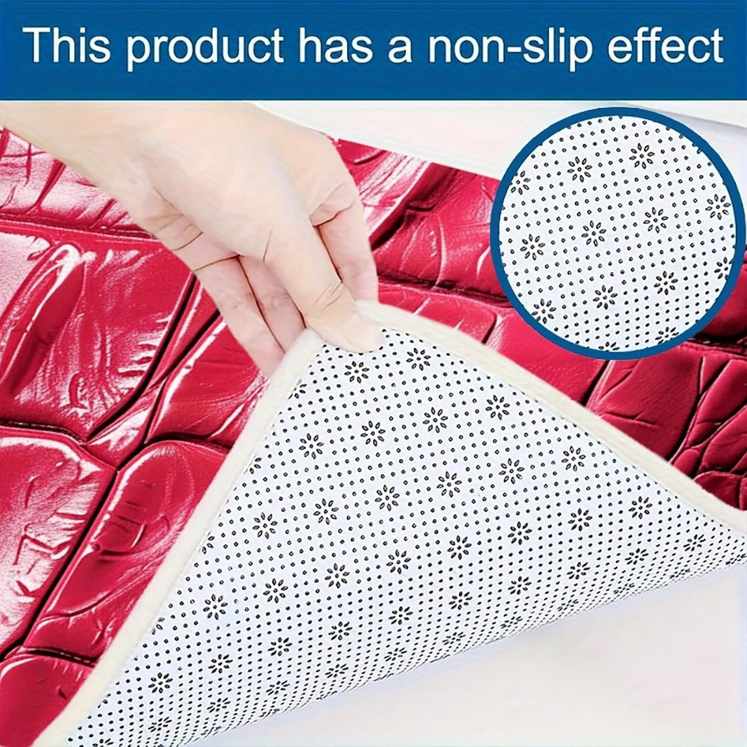 Red Leather Texture Kitchen Mats for Floor 3 Pcs Kitchen Rugs