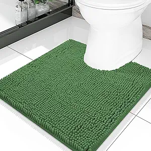 Smiry Luxury Chenille Toilet Rugs U-Shaped 20x20, Soft Absorbent Non-Slip Contour Bathroom Rugs for Toilet, Machine Washable Contoured Bath Mats, Olive Green