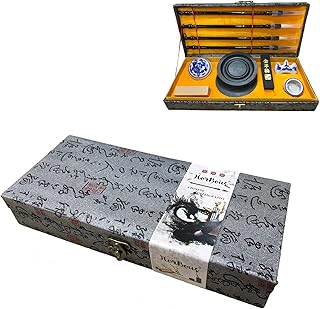 HorBous Chinese Calligraphy Set in 10 Pieces Box (4 Chinese Calligraphy Brushes+1 Seal + 1 Ink Stamps+1 Ink Stone+1 Ink Stick+1 Brush Holder + 1 Small Bowl for Washing)