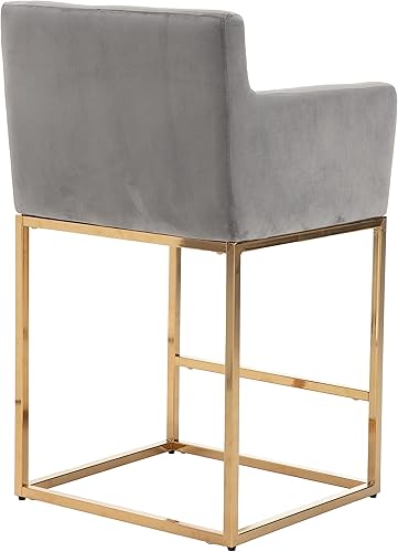 Miniatura 7 de Juego de 2 taburetes de bar tapizados de tela de terciopelo con respaldo y brazos, sillas de bar de metal, taburetes de cocina para isla, bar en