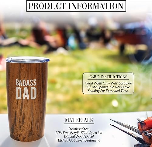 Miniatura 7 de Pavilion - Vaso de viaje de acero inoxidable de 20 onzas, acabado de madera, regalos para papá de hija, hijo, taza de viaje aislada con tapa, regalo