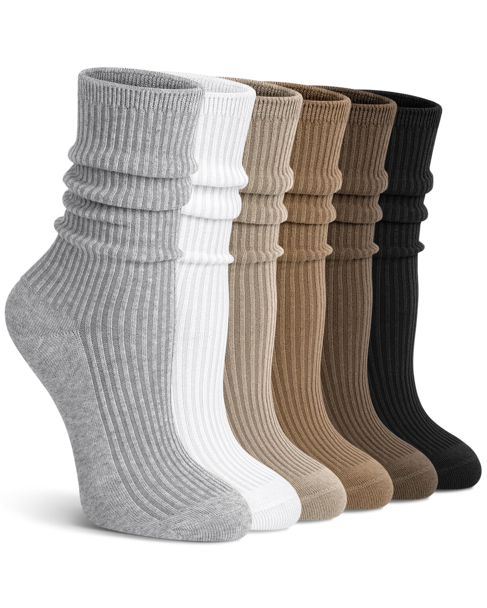 6 Pairs Cotton Crew Socks for Women Long Boot Socks