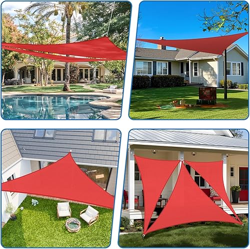 Miniatura 2 de Tang toldo de sol, velas de sombra 180GSM HDPE Equilateral Triángulo Permeable Toldo estándar comercial personalizable, Rojo