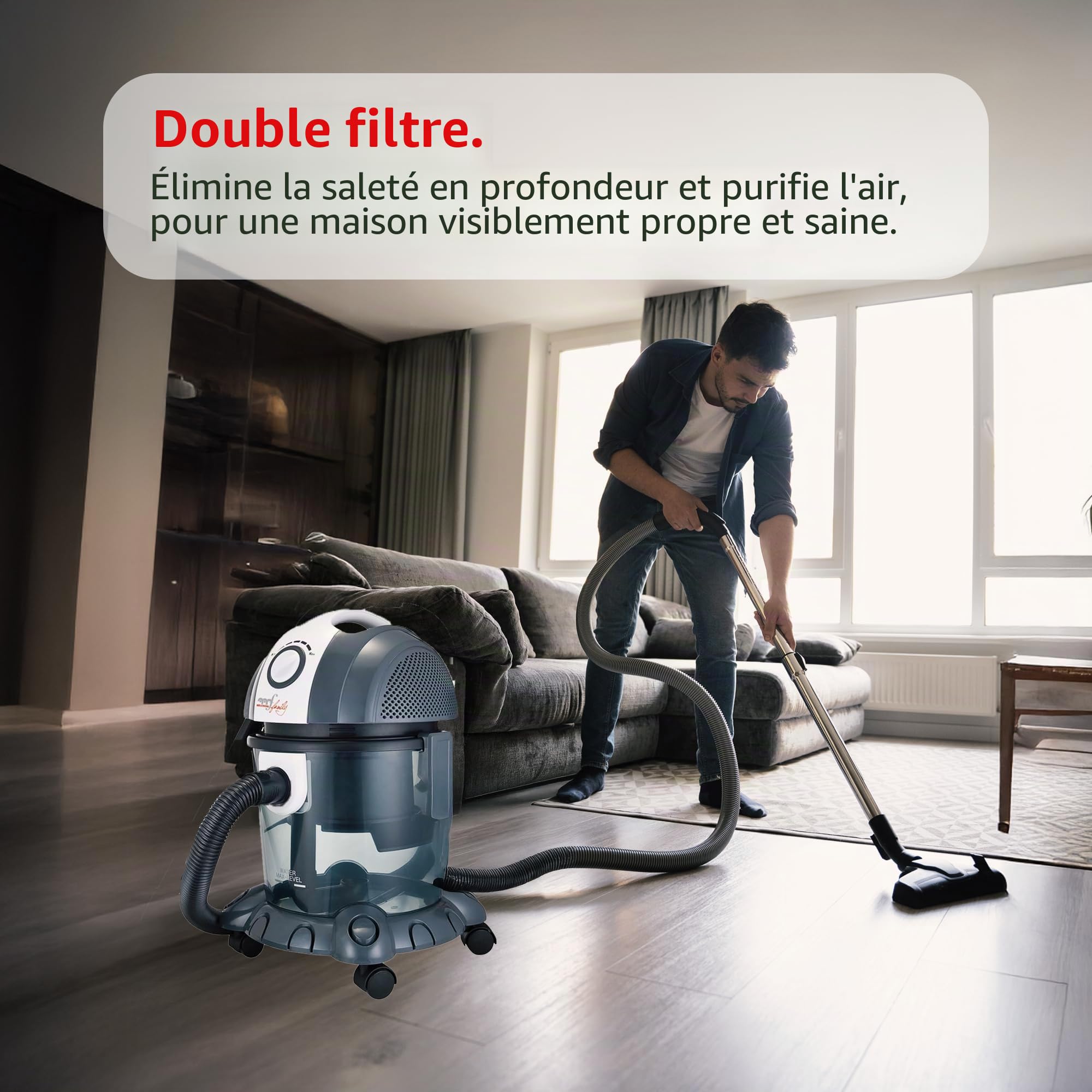 Melchioni Family MR BIN G, Aspirateur traîneau, Filtre à eau, Aspirateur avec chariot, Puissance 1400W, Aspiration liquides/solides, Fonction soufflage, Capacité réservoir 15L Poussière,10L Liquides