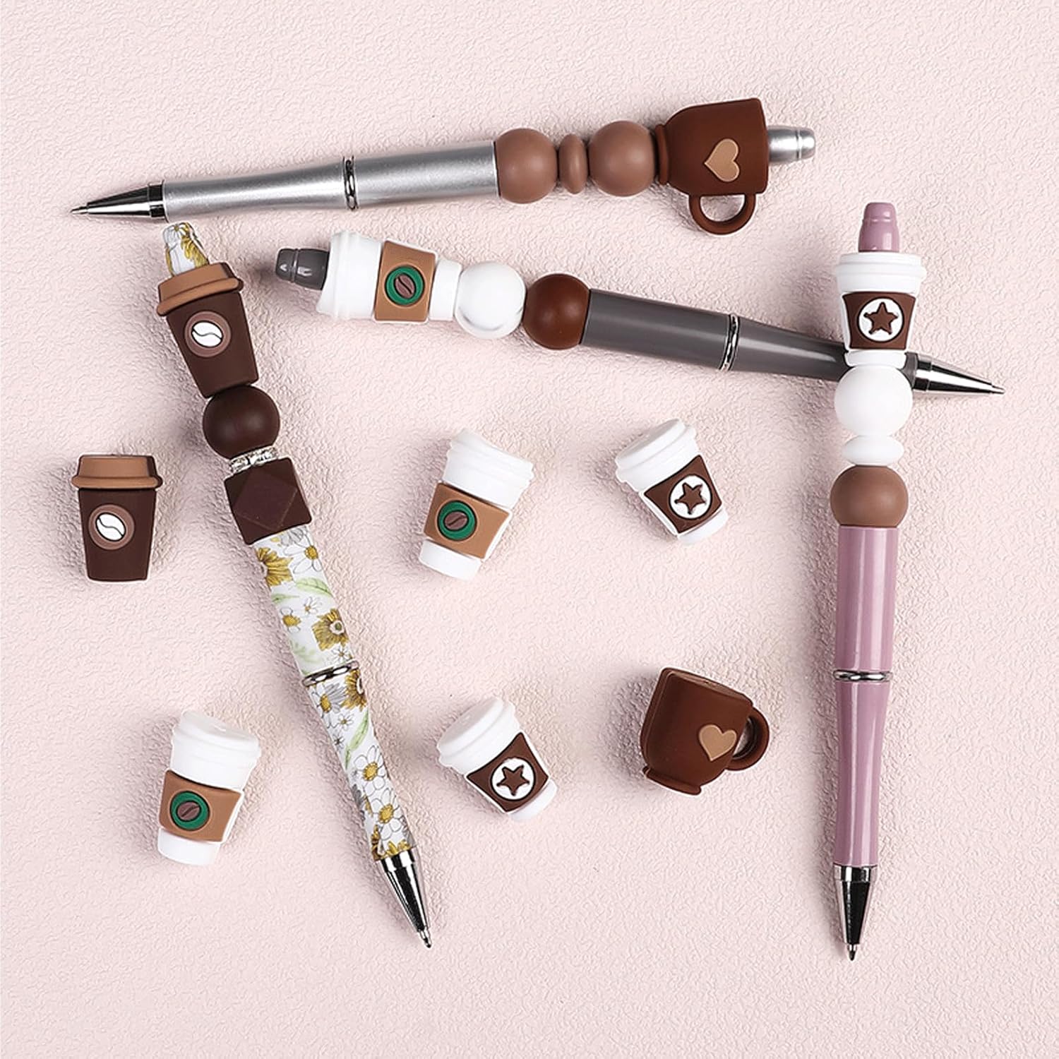 8PCS 3D Coffee Cup Shaped Silicone Focal Beads for Beaded Pen, 4 Styles Coffee Themed Loose Beads Bulk for Keychain DIY Handicrafts Jewelry Necklace Bracelet Lanyard Pendants Making Accessories - Image 8