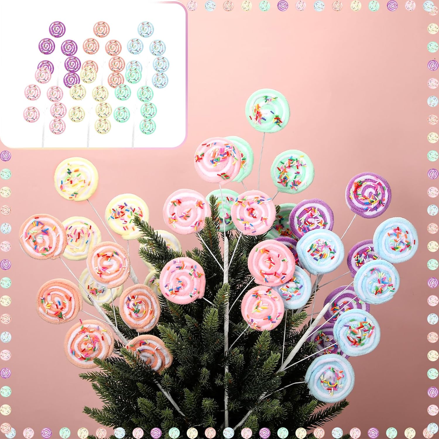Norme 6個 パステルクリスマスツリーデコレーション マカロン クリスマスツリーピック クリスマス キャンディオーナメント ステ