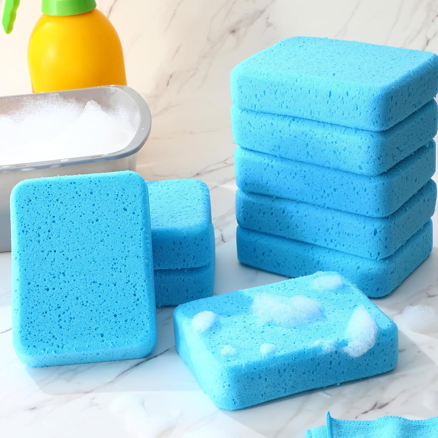 Tioncy 24 Pcs Large Car Wash Sponges Bulk 7.5 x 5.5 x 1.9 Inch Grouting Foam Cleaning and Washing Sponge Commercial Foam Large All Purpose for Kitchen Bathroom Household (Blue)