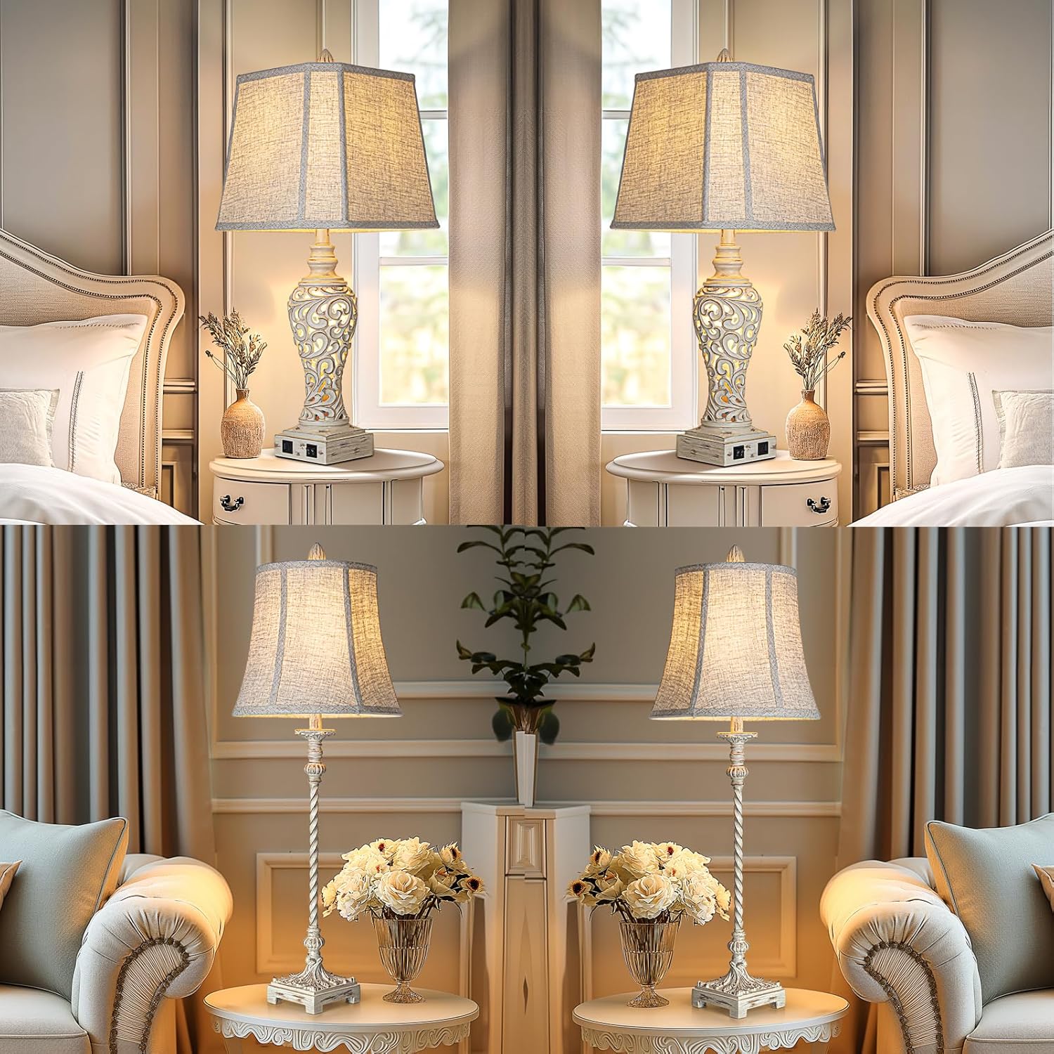 LuxSight Collection 32.5'' Candle Stick Buffet Table Lamp Set of 2+28.5 ...