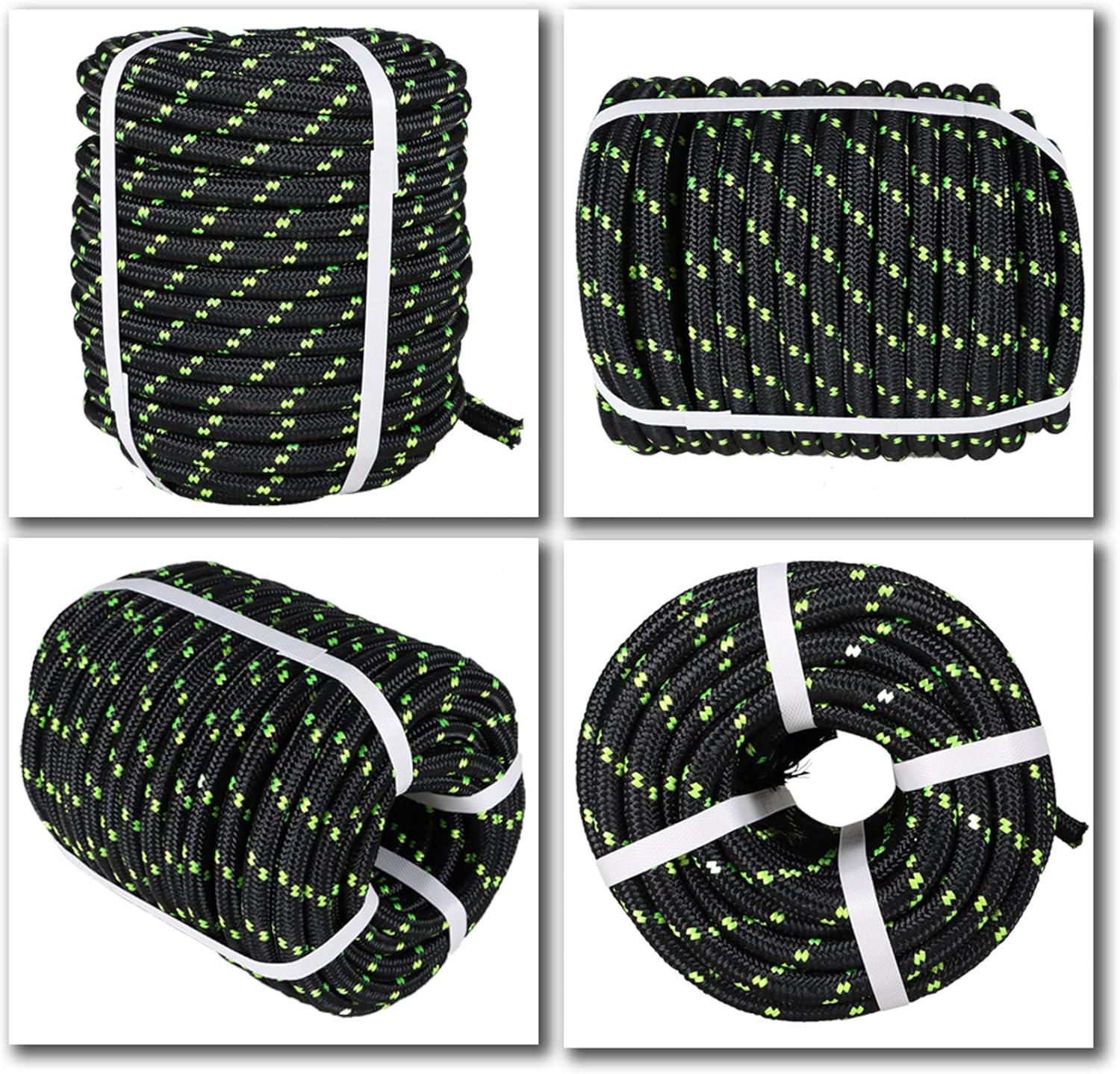 1/2In x 200FT Arborist Bull Rope Double Braid Polyester Rigging Hoisting Line High Strength Tree Rope,Black & Green