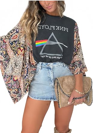 Womens Printed Batwing Long Sleeve Crew Neck Top Loose Fit Casual Blouse Streetwear Pullover