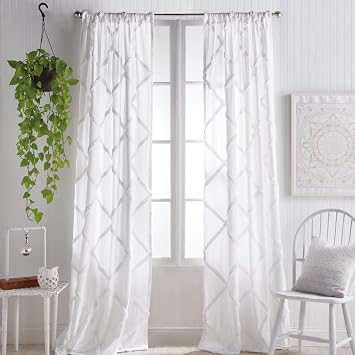 Peri Home Chenille Lattice Sheer Back Tab Single Curtain Panel, 84-inch, White
