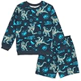 Jurassic World Jurassic Park Blue French Terry Sweatshirt and Bike Shorts Little Kid to Big Kid