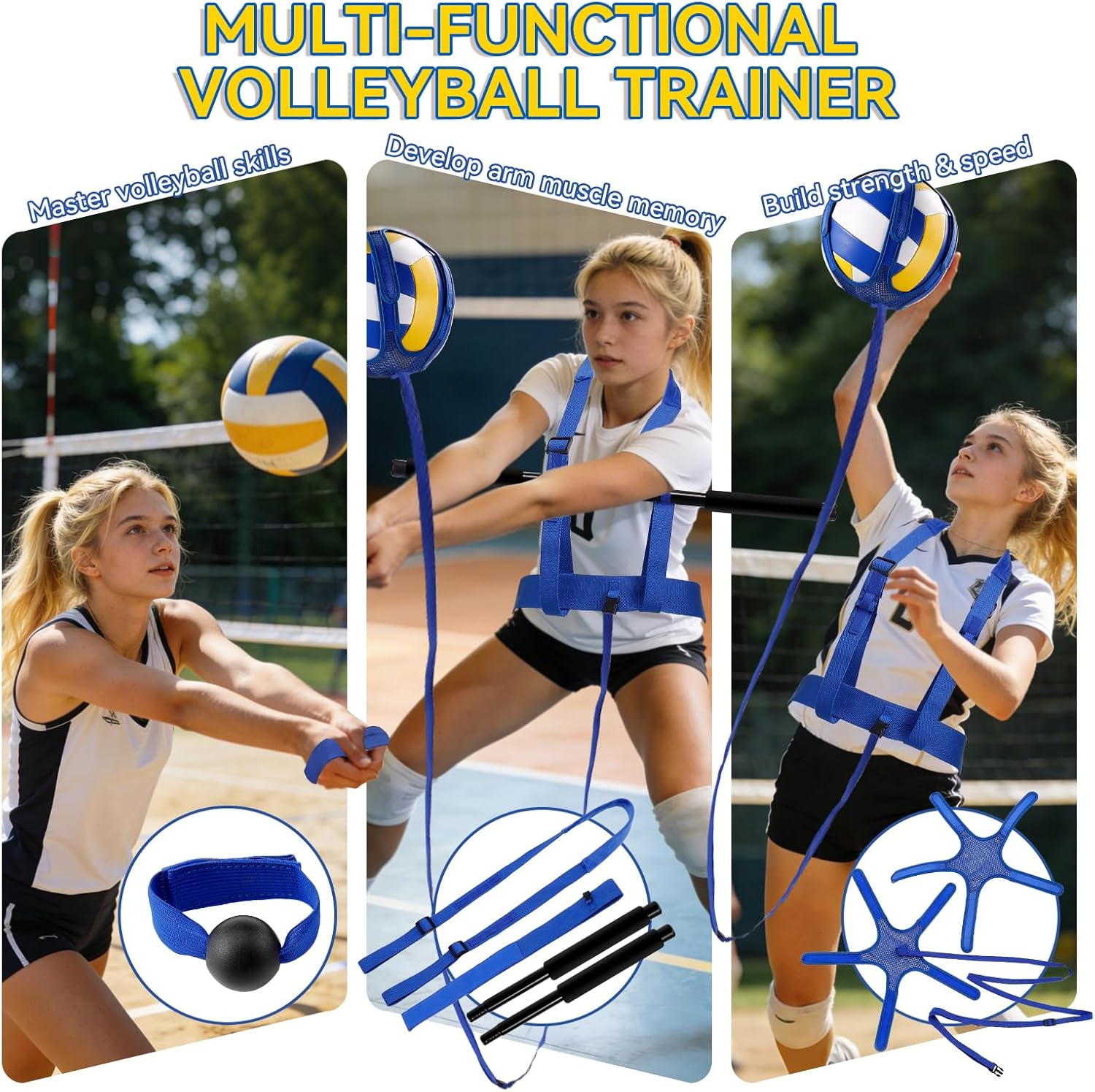 Volleyball Training Equipment - Solo Volleyball Trainer Aid for Serve, Spike, Set, Pass - Adjustable Volleyball Equipment and Practice Sticks for Beginners & Lovers