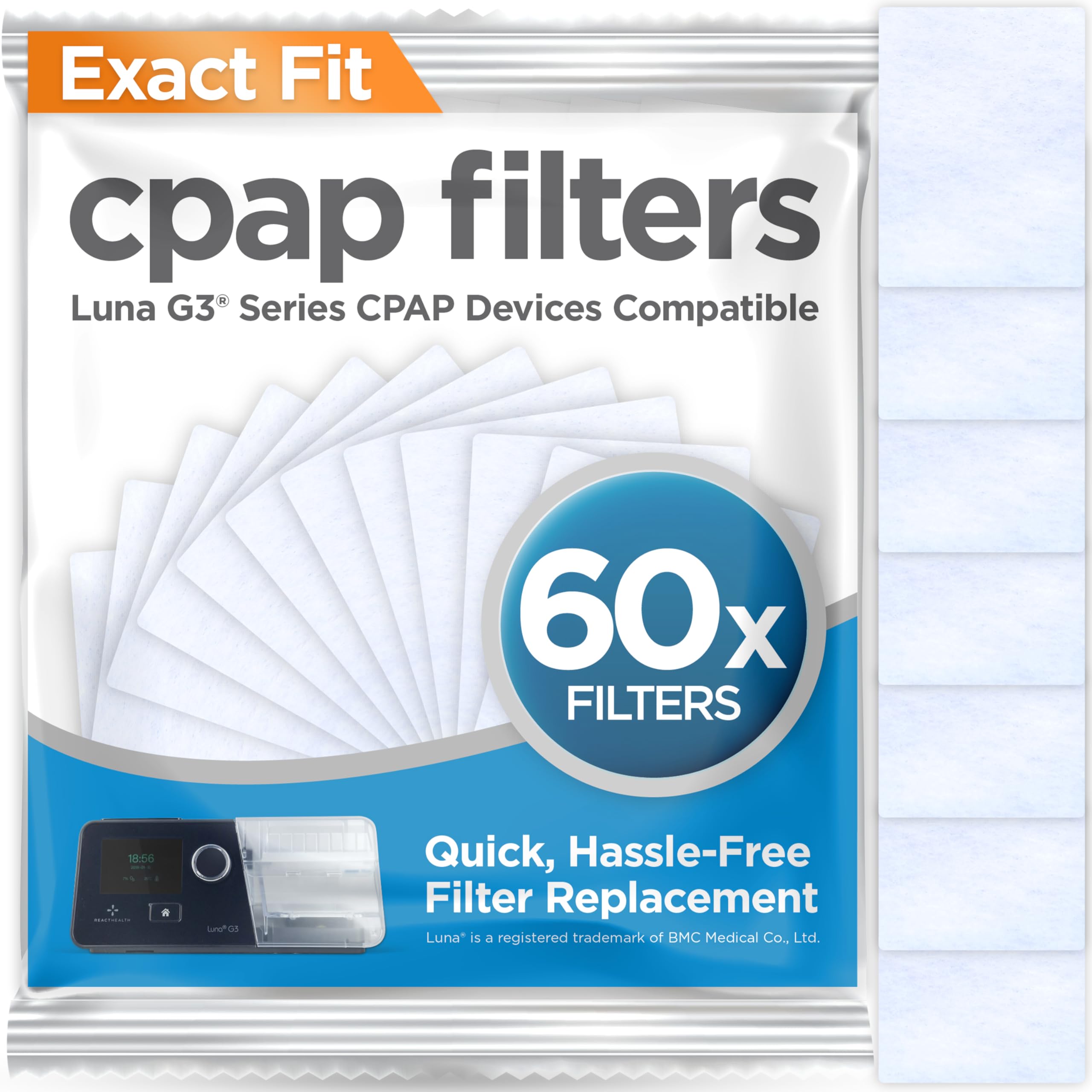 resplabs CPAP Filters Compatible with The React Health Luna G3 Machine (Pack of 60)