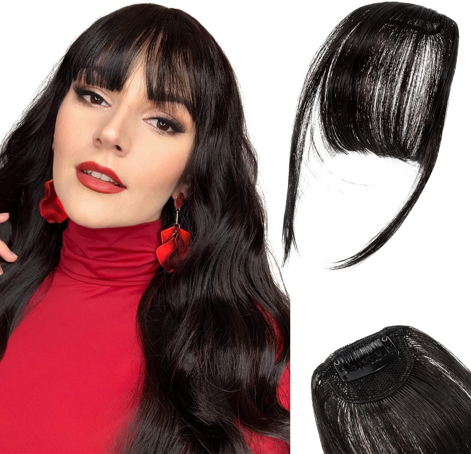Pwsap Synthetic Bangs Extension, 2Pcs Clip-in Fringe Wig, French Hair Bangs for Women, Natural Black