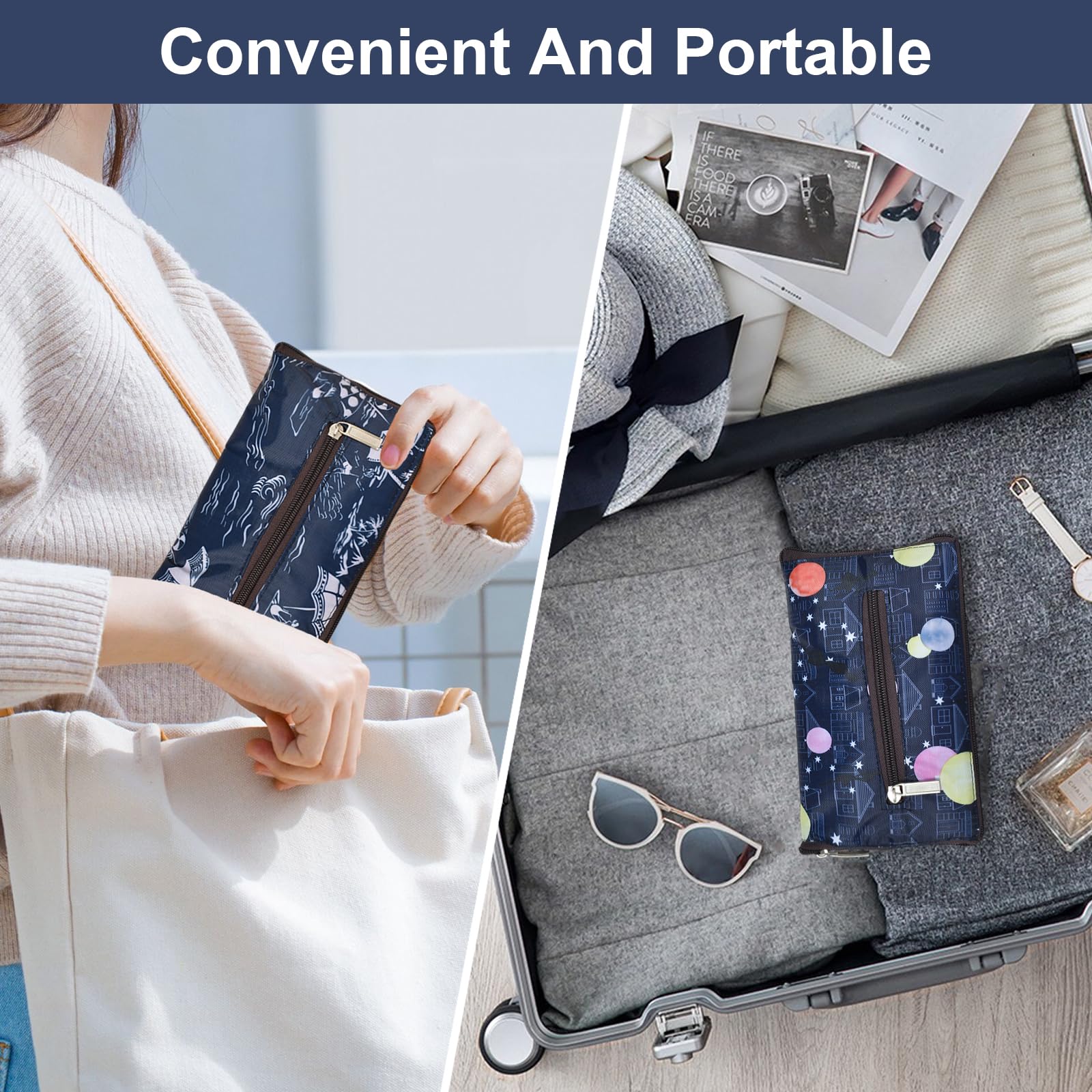 Borsa Spesa Grande 2 Pezzi Pieghevole Con Cerniera, Shopping Tote Bag Riutilizzabile 45 * 35cm, Lavabile, Per Shopping, Viaggio, Campeggio