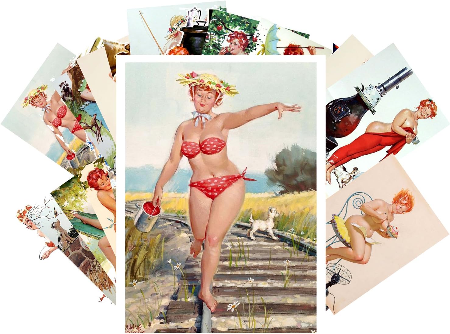 PIXILUV Vintage PostCards 24 pcs Hilda Chubby Sexy Redhead Pinup Girl Vintage Illustration
