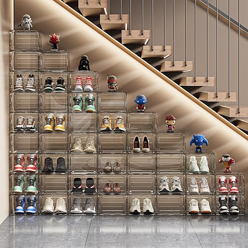 Miniatura 2 de MSHOMELY Paquete de 9 cajas de almacenamiento transparentes apilables para zapatos, organizador de zapatos para armario, caja de zapatos frontal con