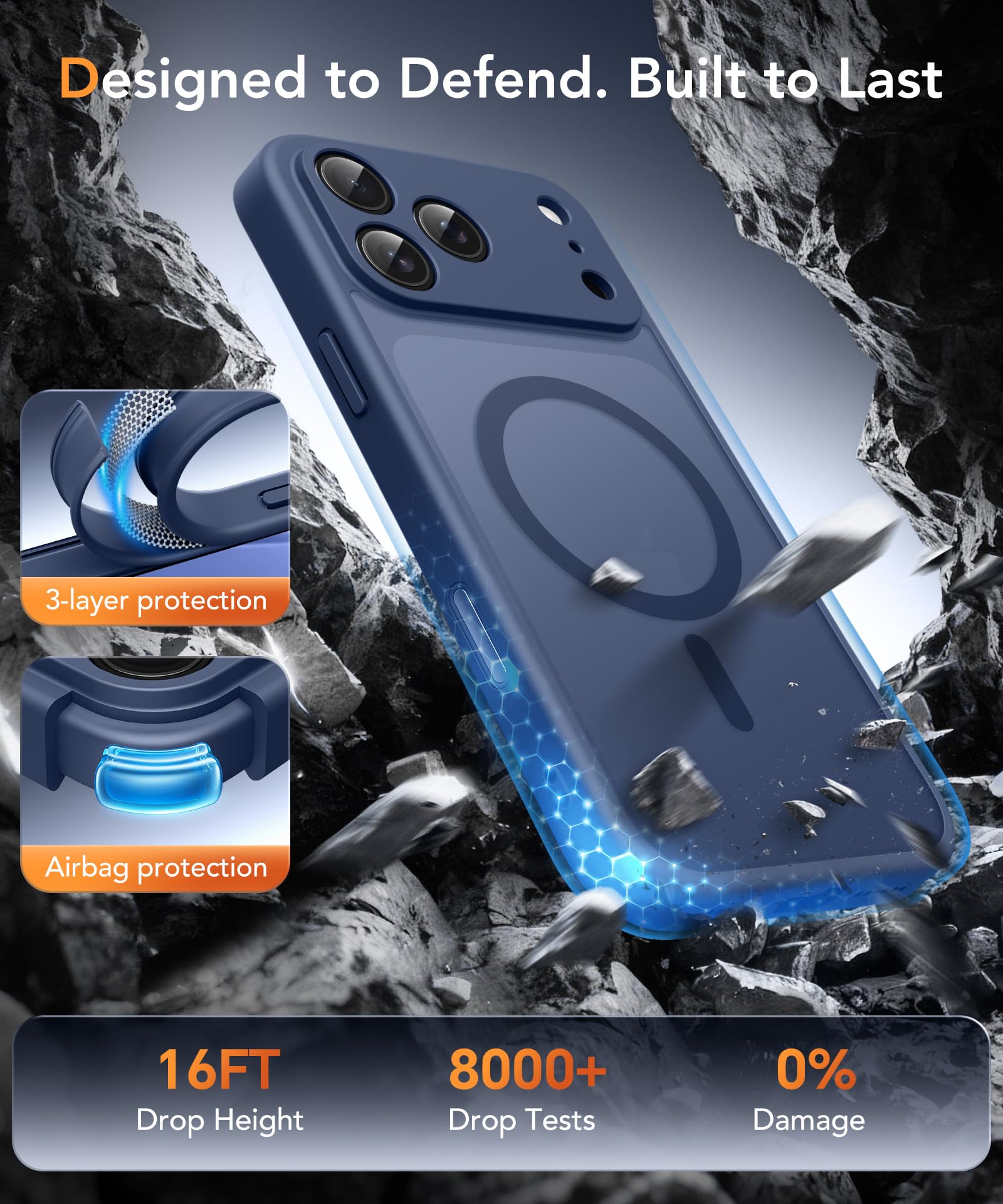 Magnetic Case for iPhone 17 Pro Max with Privacy Screen Protector [Compatible with MagSafe][Camera Protection][Military-Grade][Camera Control Cover]Translucent Matte 17 ProMax Phone Case,Blue — view 5