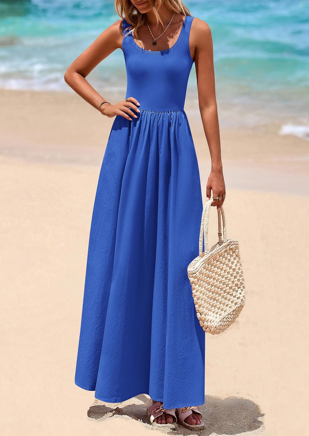 PRETTYGARDEN Womens Summer Casual Scoop Neck Sleeveless Long Dresses Tank Top Patchwork Aline Swing Maxi Dress with Pockets - Image 6