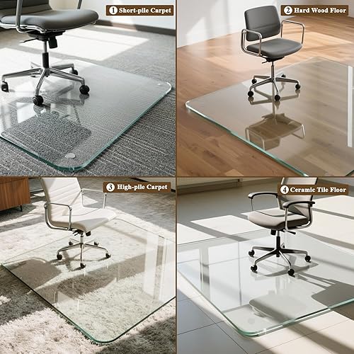 Miniatura 5 de Tapete para silla de 46 x 55 pulgadas, vidrio templado resistente para suelo duro, tapete transparente para silla de oficina de 15 pulgadas de