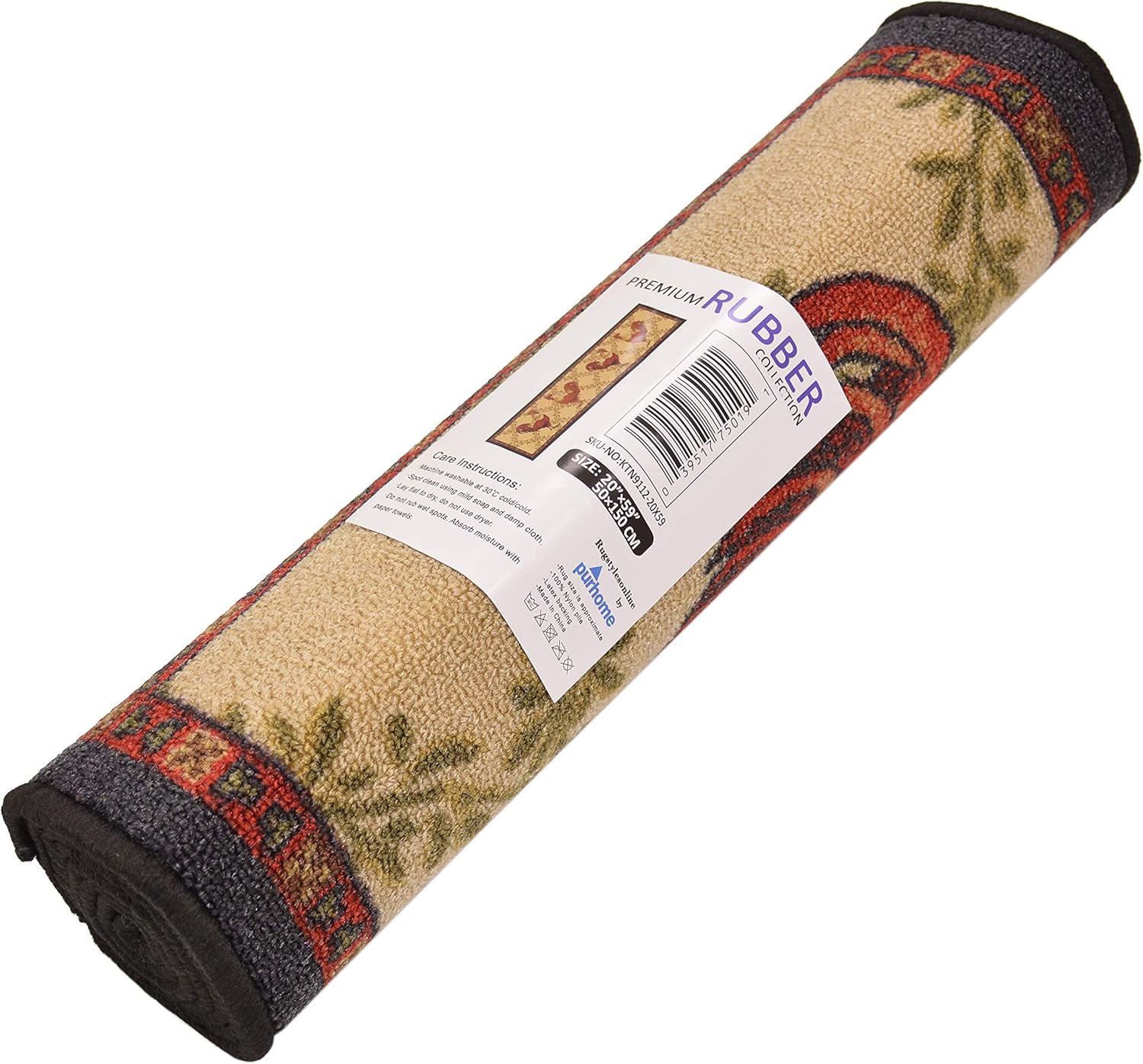 RugStylesOnline Kitchen Collection Rooster Beige Multi-Color Printed Slip Resistant Rubber Back Latex Contemporary Modern Runner Area Rug (9112) (20" x 59" Runner)