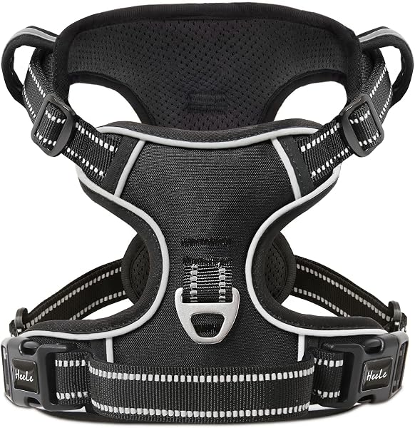 HEELE Dog Harness, Reflective Dog Harness with Padded Handle Control, 2 Metal Rings, Harness for Small Medium and Large Dogs, Black, L - 3