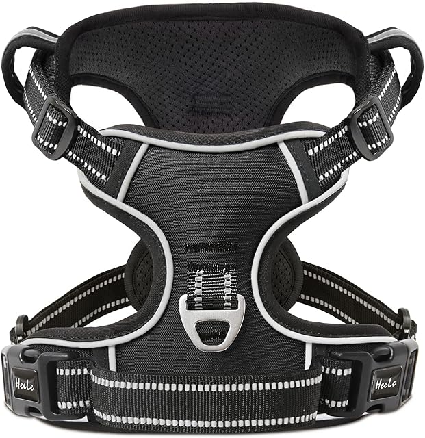 HEELE Dog Harness Dog Harness Small Dog No Pull Harness with Soft Handle Reflective Puppy Harness Adjustable, Black, S