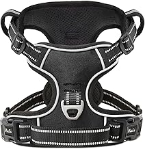 HEELE No-Pull Dog Harness, Chest Harness for Medium Dogs, Soft, Breathable, Adjustable, Reflective Dog Harness, Anti-Pull with Padded Handle, Black, S