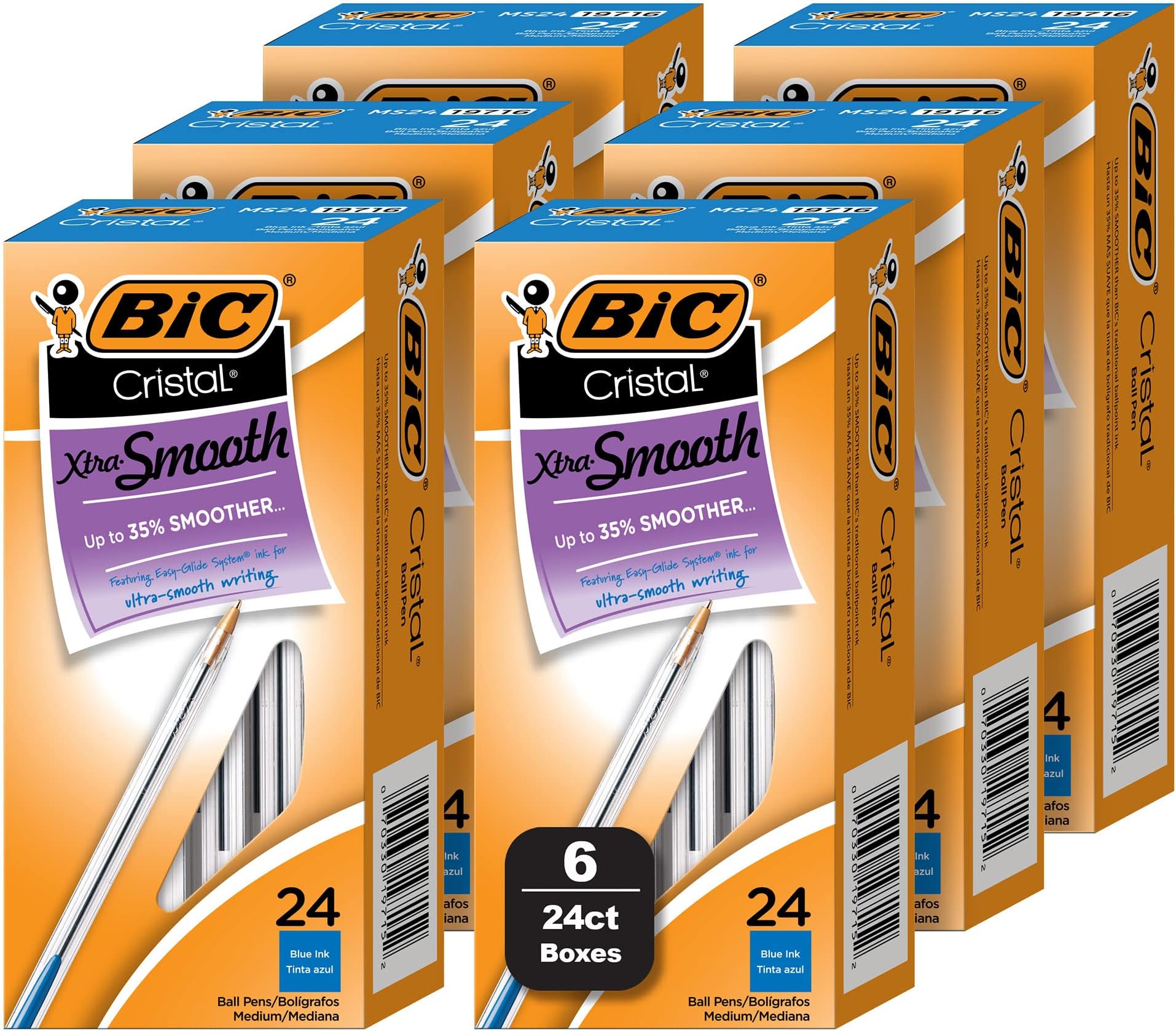 Cristal Xtra Smooth Blue Ballpoint Pens, Medium Point (1.0mm), 144-Count Bundle, Extra Smooth and Reliable Ballpoint Pens