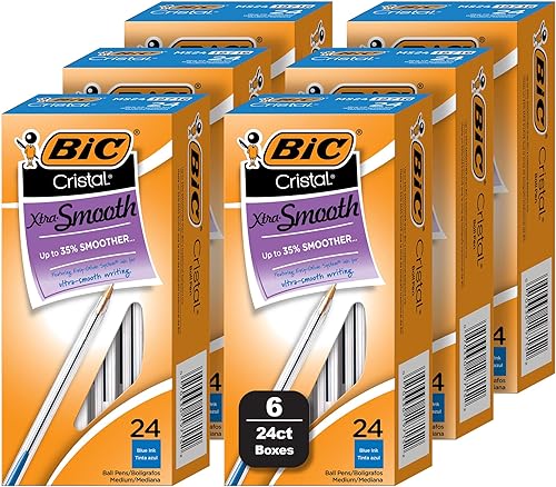 BIC Cristal Xtra - Bolígrafos azules suaves, punta media (0.039 pulgadas), paquete de 144 unidades, bolígrafos extra suaves y fiables