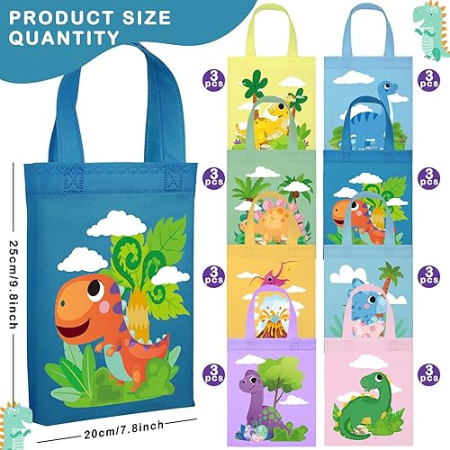 Miniatura 3 de Ferraycle 24 bolsas de recuerdo de fiesta de dinosaurios con asas, bolsas de regalo de dinosaurio, no tejidas, reutilizables, para niños, niñas,