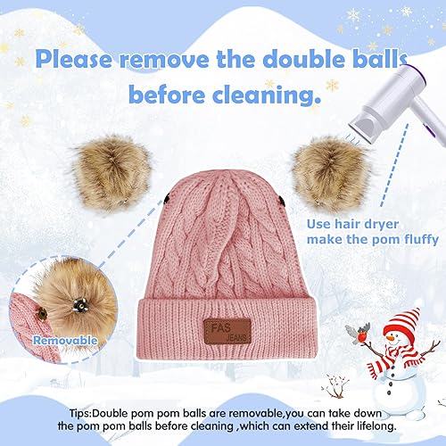 Miniatura 5 de Century Star Gorros de bebé para niña, gorro de invierno para niñas y niños, gorro de punto cálido para bebés y niños pequeños con pompón