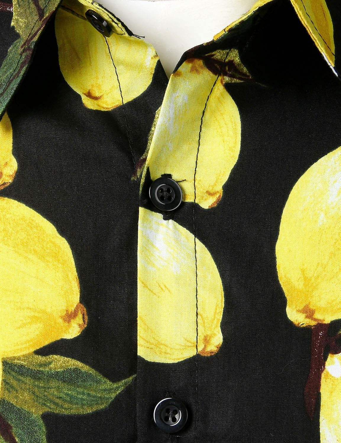 JOGAL Men's Cotton Button Down Short Sleeve Hawaiian Shirt Small Black Yellow