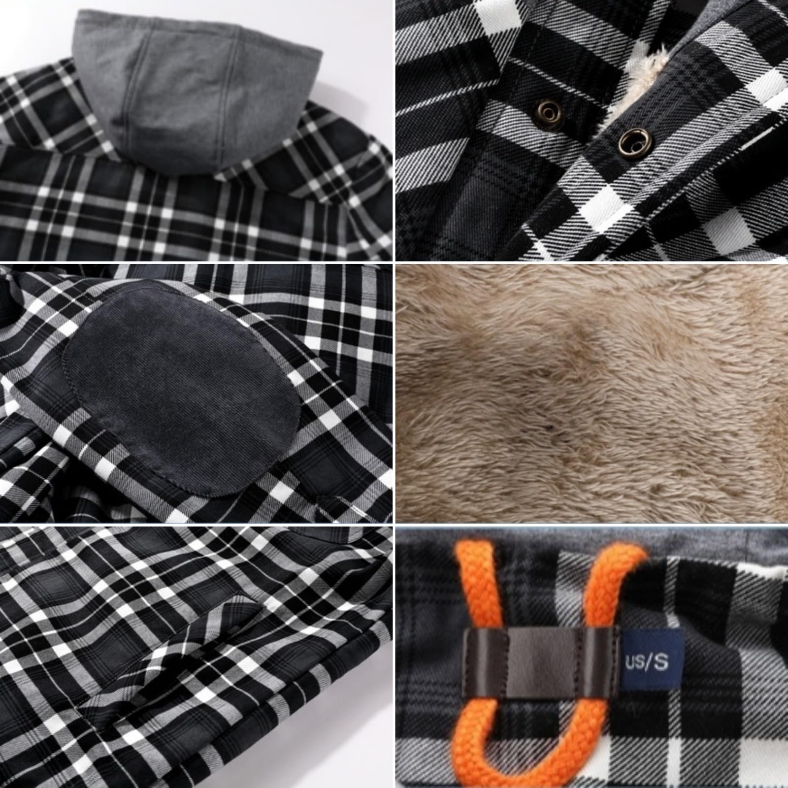 Męska flanelowa bluza z kapturem na co dzień, zapinana na guziki, bawełniana pikowana kurtka w kratę, ciepła podszewka z długim rękawem Sherpa bluza z kapturem męska