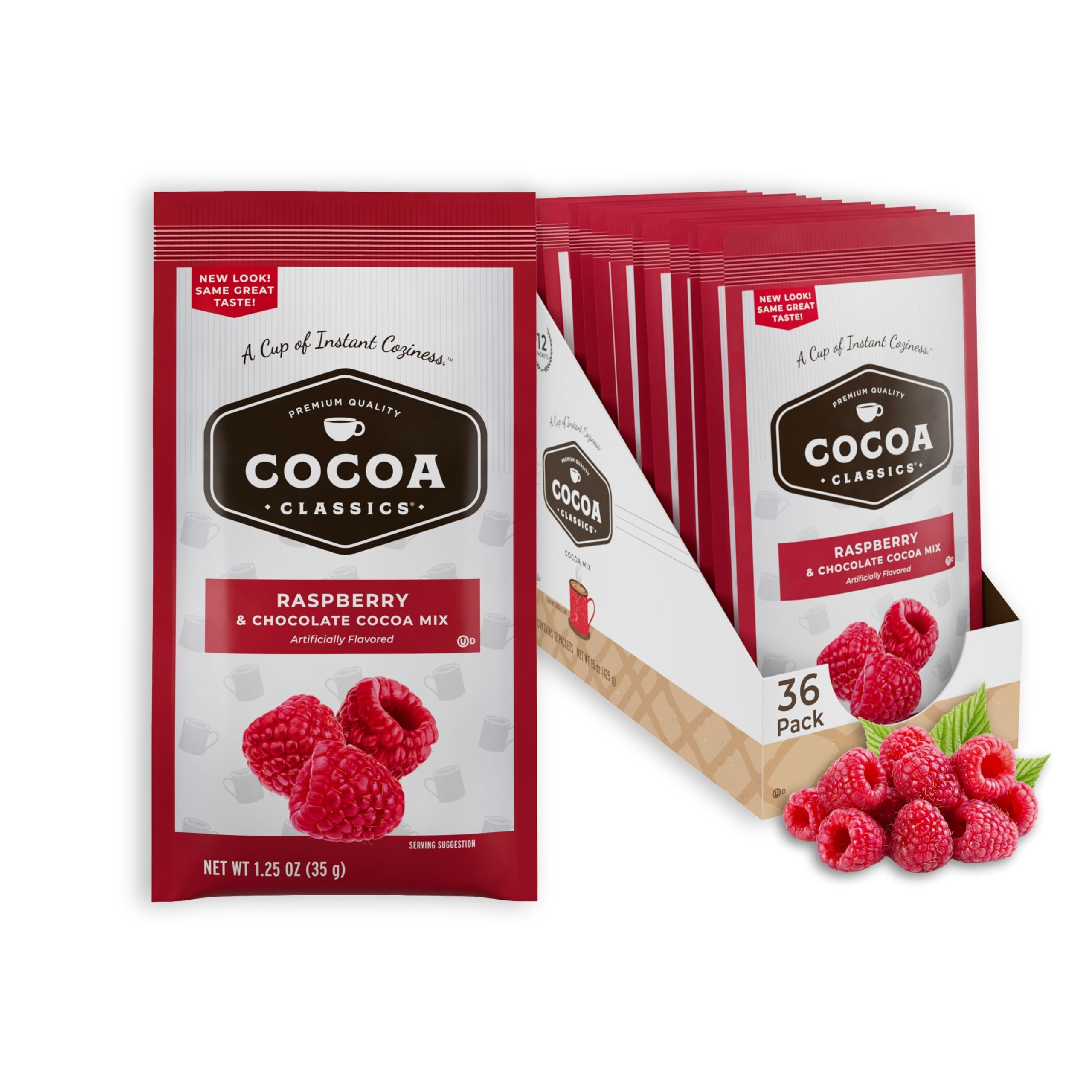 COCOA CLASSICSRaspberry Cocoa Mix, Hot Chocolate, Made with Nonfat Milk, Just Add Hot Water, Make Hot or Iced Cocoa, Gluten Free & Kosher Dairy Friendly, 1.25oz Packets (Pack of 36)