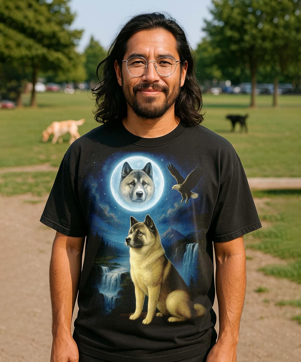 BABATEES Dog Dad & Mom Black Tshirt for Men & Women of Dogs Howling at The Moon, 100% Cotton - Image 2