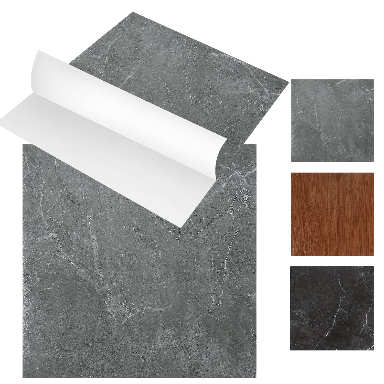 Vkechh PVC Bodenbelag, 30x30cm Vinylboden 55 Fliesen 5m²,Selbstklebend Fliesen Marmoreffekt,Wasserdicht Rutschfeste Schneidbar PVC-Fliesen, für Wohnzimmer Schlafzimmer (Grau Marmor)