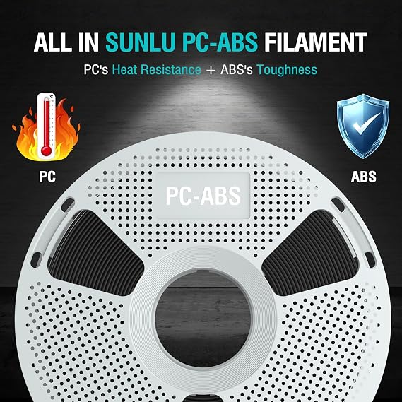 SUNLU PC-ABS 3D Printing Filament 1.75mm 1KG Black, Paint & Plate Ready | PC & ABS Hybrid, High-Strength, Industrial-Grade, Heat-Resistant 3D Filament