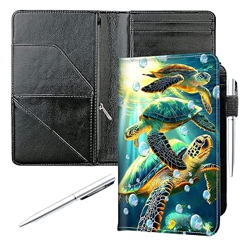 Server Book for Waitress,Waitress Book for Servers, Pocket Organizer | Turle Cute Green Zipper Serving Book Wallet,Waterproof PU Leather Guest Check Organizer for Aprons,Tips & Receipts