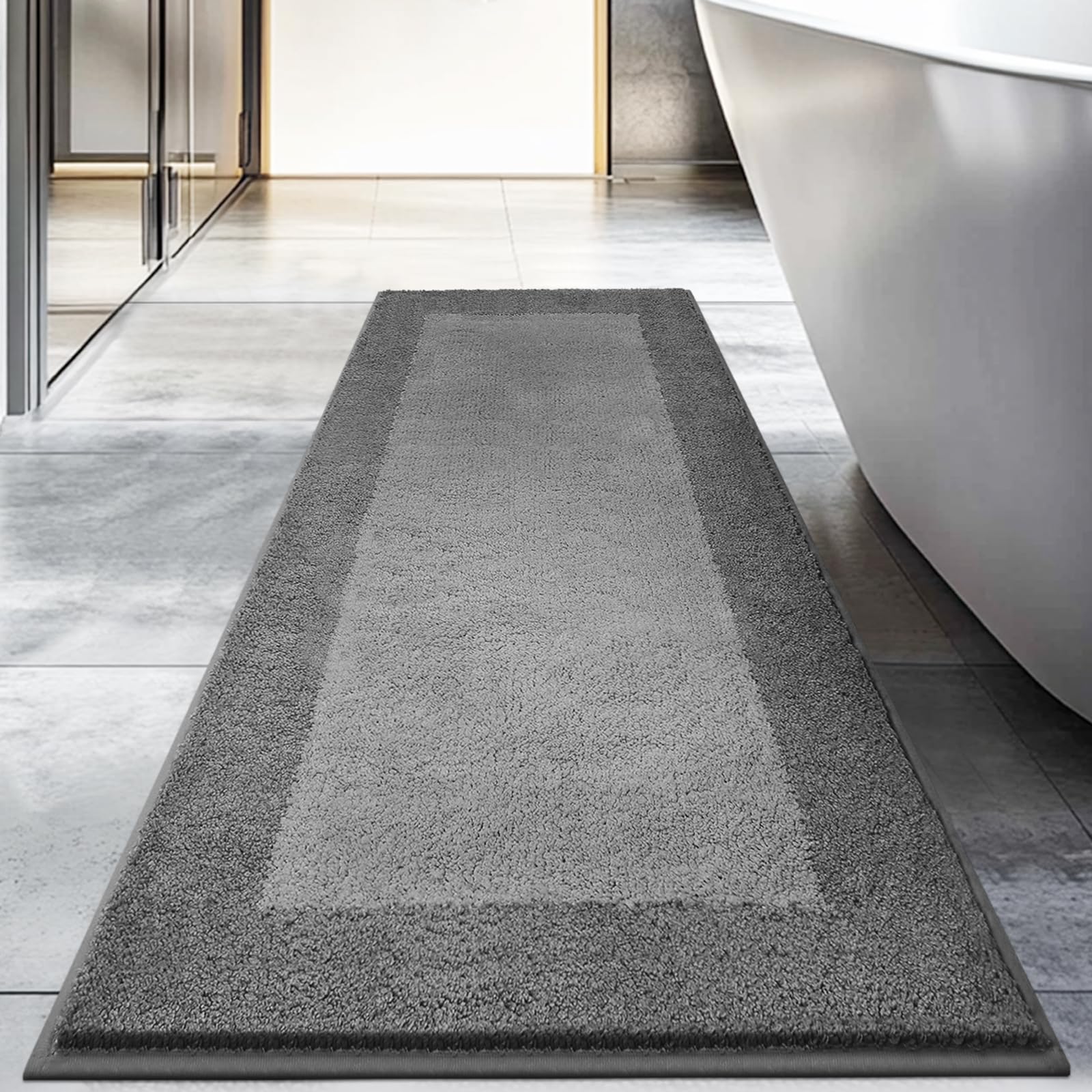 DOMUSTEX Washable Bathroom Rug 60 x 150 cm, Non Slip Bath Mat, Absorbent and Quick Dry Bath Runner Rug for Shower Bathtub, Sink, Floor