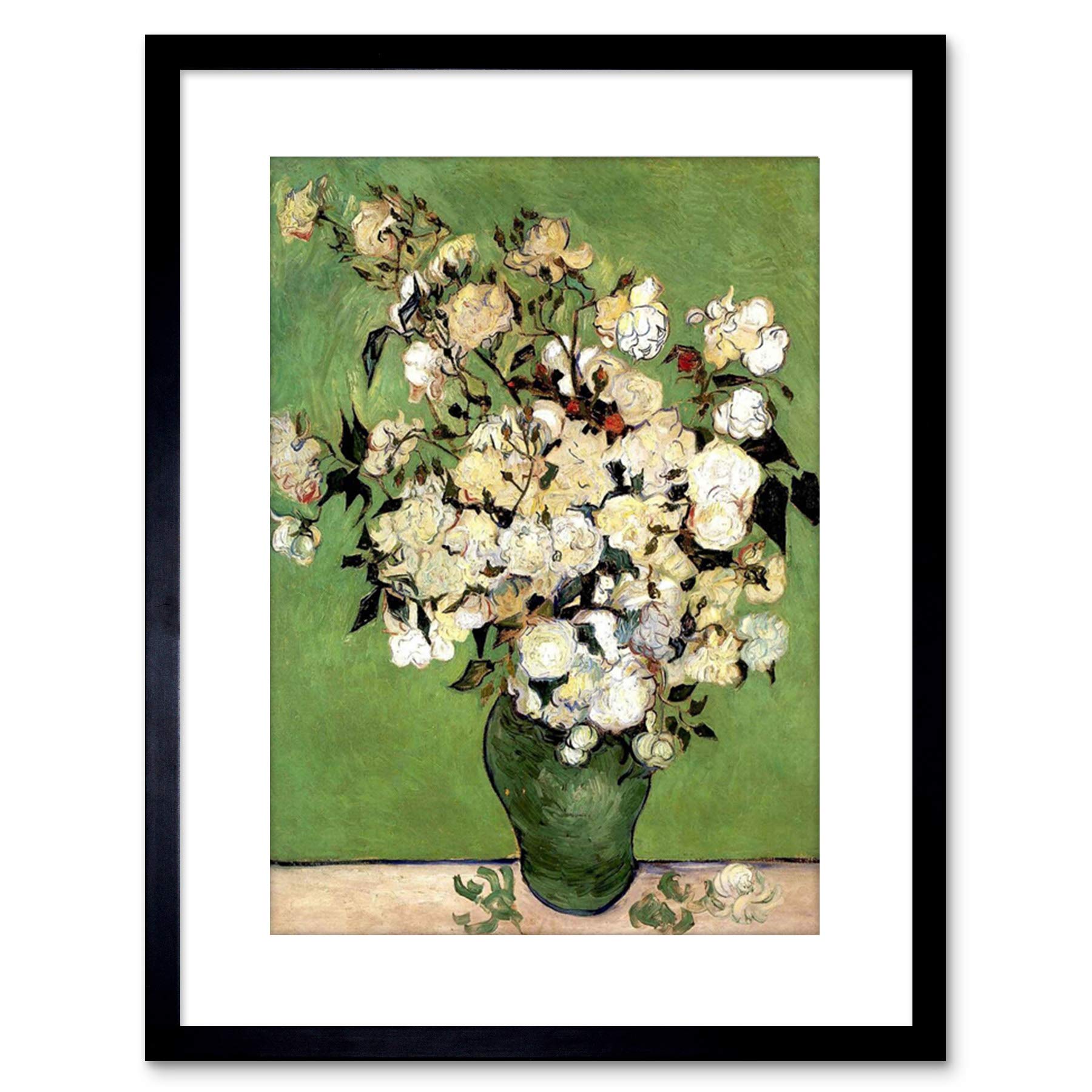Wee Blue Coo 9x7 '' VINCENT VAN GOGH A VASE ROSES 1890 OLD MASTER FRAMED ART PRINT F97X1609