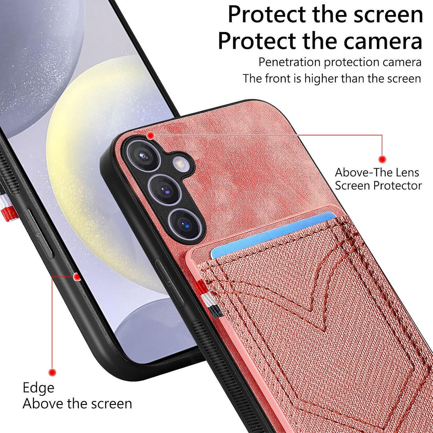 Asuwish Phone Case for Samsung Galaxy S24 Plus S24+ Magnetic Cell Cover with Screen Protector and Denim PU Leather Credit Card Holder Slot Accessories S24Plus 24S + S 24 24+ Women Men Pink - Image 2