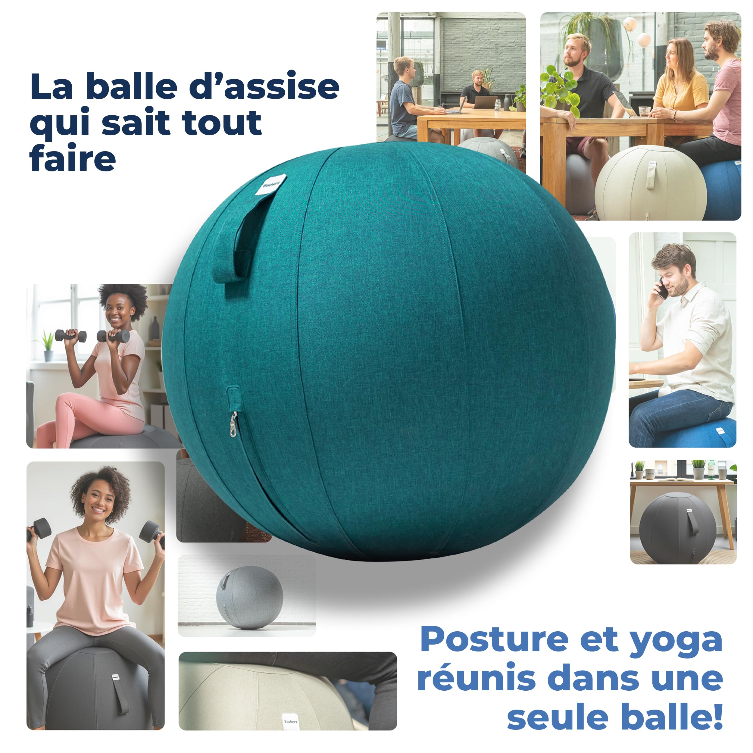 Ballon Ergonomique Bureau 55CM 65CM 75CM Capacité 110kg Housse Lin Lavable Bonne Posture
