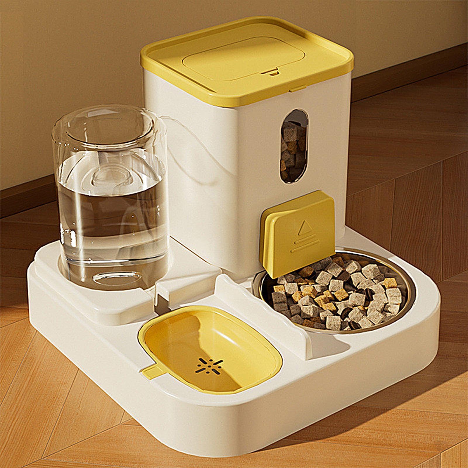 Comedero para Mascotas, Contenedor de Almacenamiento Tazón Comida for Perros Dispensador Mascotas(Giallo)