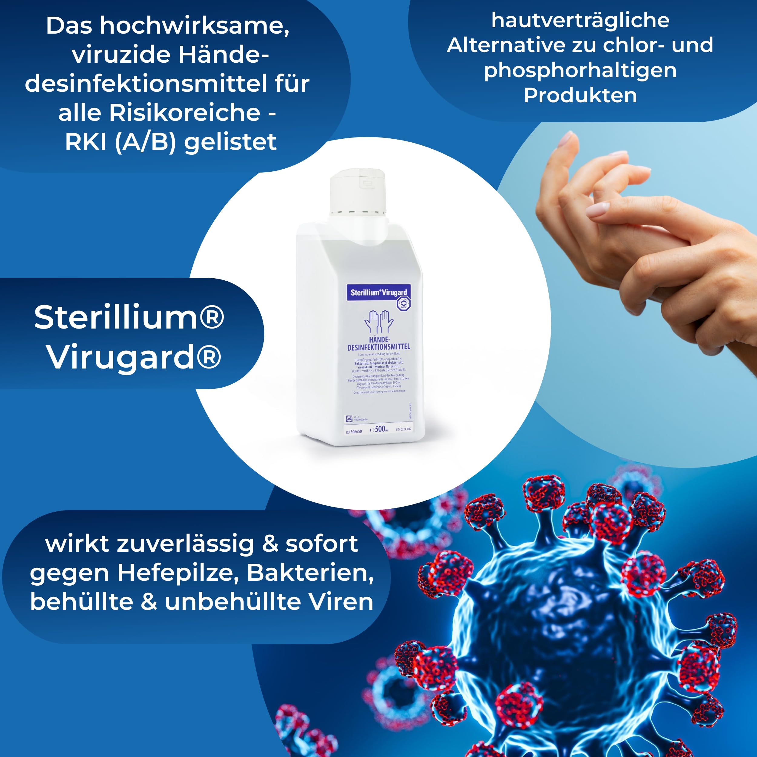 Sterillium VIRUGARD viruzides Handdesinfektionsmittel SETs inkl. Dosierpumpe beseitigt Bakterien zu 99,9% (2x 500ml)
